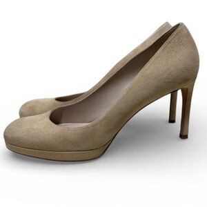 STUART WEITZMAN Beatrix Nude  Suede Round Toe Platform Pump Size 8.5
